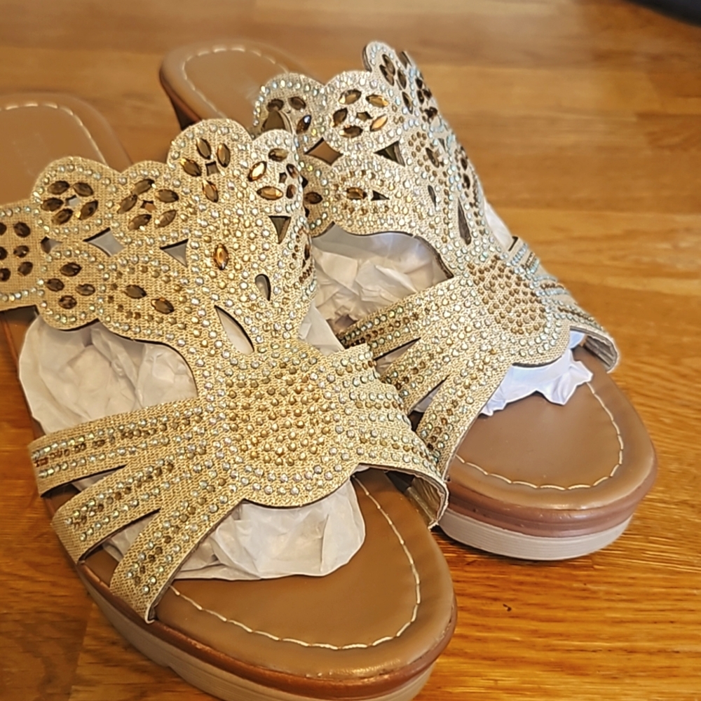 Bling wedge sandals,  Size 10